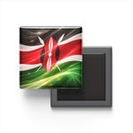 Kenya - Abstract Efektli Bayrak - Baskılı Kare Buzdolap Magneti