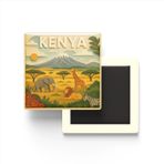 Kenya - Paper Cut Art - Baskılı Buzdolap Magneti Kare - 9x9 cm