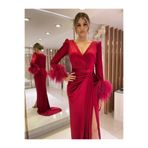 Kenzel Otriş Detaylı Kadife Abiye Elbise-2311 bordo 40