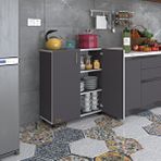 Kenzlife 2 Kapılı Dolap Rabia 088*070*032 Gri Kapaklı Tekerlekli Banyo Mutfak Ofis Kitaplık Ayakkabılık Kiler