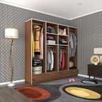 Kenzlife 4 Bölmeli 4 Çekmeceli Kamil 182x200x42 Ceviz Dolap Kapaksız Ceviz Giysi Dolabı