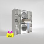 Kenzlife Çamaşır-Kurutma Makinesi Dolabı Sadra Byz 187*170*60 Çekmeceli Raflı + Tekli Duvar Rafı Hediye - Beyaz