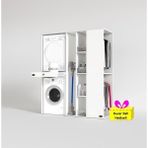 Kenzlife Çamaşır-Kurutma Makinesi Dolabı ve Giysi Dolabı Çekmeceli Attar Sağ Byz 187*160*60 + Tekli Duvar Rafı Hediye - Beyaz