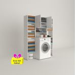 Kenzlife çamaşır makinesi dolabı hayzummaksduble byz 180*126*55 banyo kiler çift kapaklı arkalıklı + tekli duvar rafı he