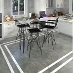 Kenzlife Hem105Zengin 140x40 cm Beyaz Siyah Masa ve 4 Adet Siyah Kolçaklı Sandalye Takımı