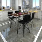 Kenzlife Hem75Mazlum 100x70 cm Ceviz Siyah Masa ve 4 Adet Sırt Minderli Siyah Sandalye Takımı