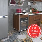 Kenzlife Kalimera Cvz 85x60x56 Fırın Ocak Dolabı Ayarlı Ayaklı Üstü Kapalı Ceviz Ankastre Modülü Kabini