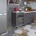 Kenzlife Kalimera Gri 85x60x56 Fırın Ocak Dolabı Ayarlı Ayaklı Üstü Kapalı Gri Ankastre Modülü Kabini