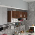 Kenzlife Konsta Ceviz 60x150x22 cm Kapaklı Raflı Beyaz Hazır Mutfak Dolabı