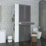 Kenzlife Membran Çamaşır-Kurutma Makinesi Dolabı Ahi Evran Sol Gribyz Panjur 187*090*60 Mebran Kapak Mdf Gövde