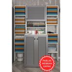 Kenzlife membran çamaşır makinesi dolabı kasparovmaksduble gribyz panjur 180*126*55-20 mebran kapak MDF gövde banyo kapa