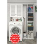 Kenzlife Membran Çamaşır Makinesi Dolabı Sinemsüpürge Byzbyz Panjur 180*126*30 Mebran Kapak Mdf Gövde Kapaklı Arkalıklı Raflı