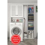 Kenzlife Membran Çamaşır Makinesi Dolabı Veronikasüpürge Byzbyz Panjur 180*126*20 Mebran Kapak Mdf Gövde Arkalıksız Raflı