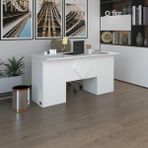 Kenzlife ofis masası kuma kengo byz 75*170*80 raflı dolap çiftli eşkenar bilgisayar çalışma masası - Beyaz - 75x170x60