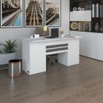 Kenzlife ofis masası pat morita byz 75*170*80 kilitli kapaklı dolap çiftli şeritli bilgisayar çalışma masası - Beyaz - 75x170x60