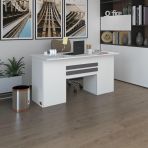 Kenzlife PAT Morita 75x160x60 cm Kilitli Kapaklı Dolap Çiftli Şeritli Beyaz Ofis Masası