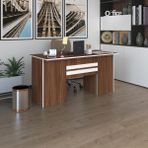 Kenzlife PAT Morita 75x160x80 cm Kilitli Kapaklı Dolap Çiftli Şeritli Ceviz Ofis Masası