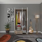 Kenzlife Yasemin 168x80x42 CM 3 Kapaklı Kapılı Çekmeceli Krem Gardrop