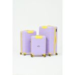 Keo-Plus 3'lü Set Silikon Kırılmaz Pp Valiz (Kabin+Orta+Büyük) - Mor - Neon Sarı