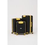 Keo-Plus 3'lü Set Silikon Kırılmaz Pp Valiz (Kabin+Orta+Büyük) - Siyah - Sarı
