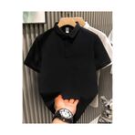 Keops Erkek Yakalı Tişort Düğmeli Pike Düz T-Shirt - Siyah