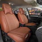 Kepmorpho Dacia Sandero Stepway Lüx Full Deri Oto Koltuk Kılıfı Ön Arka Takım (Giydirme Tip) Tarçın