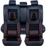 Kepmorpho Peugeot 206 Lüx Deri Oto Koltuk Kılıfı Ön Arka Takım (Mars) Siyah Kırmızı - Siyah - Kırmızı