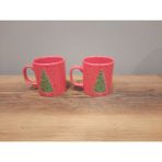Keramika 2 Li Kupa 10 cm Yılbaşı / Yeni Yıl / Çam Ağacı - Kırmızı
