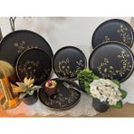 Keramika 6 Kişilik 7 Parça Siyah Gold Pasta Tabağı Seti