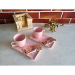 Keramika Doğaltaş Kahve Sunum Seti 2 kişilik Pembe