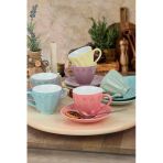 Keramika Keraart Soft Rainbow Badem Çay Fincan Takımı 12 Parça 6 Kişilik