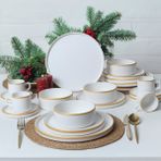 Keramika Mat Beyaz Gold Fileli 20 Parça 4 Kişilik Stackable Yemek Kahvaltı Takımı