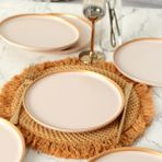 Keramika Mat Krem Gold File Nordic Pasta Tabağı 22 cm 6 Adet