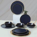 Keramika Mat Lacivert Gold Fileli 24 Parça 6 Kişilik Yemek Takımı
