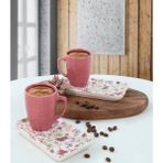 Keramika Mat Renkli Doğaltaş Atıştırmalık 2 Kişilik Kahve Fincanı 4 Parça - Beyaz - Pembe