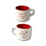 Keramika Stackable Çay Fincanı 8cm Beyaz içi Kırmızı 2 Adet