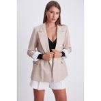 Kese Butik Kadın Taş Çizgili Astarlı Blazer Deri Ceket - XL - Bej - Taş