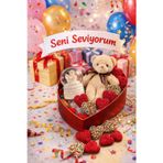 Kesene Aşk Dolu Hediye Kalp Kutuda Melek Kar Küresi & Ayıcık & Jelibon Şeker Sevgililer Günü Hediye Seti