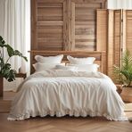 Kesene Göre 4 Parça Lastikli Çarşaflı Fırfırlı Runforce Pamuklu Kumaş Çift Kişilik Nevresim Takımı - 200 x 220 cm - Ekru