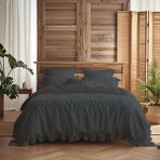 Kesene Göre 4 Parça Lastikli Çarşaflı Fırfırlı Runforce Pamuklu Kumaş Çift Kişilik Nevresim Takımı - Antrasit - 200 x 220 cm