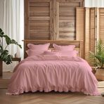 Kesene Göre 4 Parça Lastikli Çarşaflı Fırfırlı Runforce Pamuklu Kumaş Çift Kişilik Nevresim Takımı - Pembe - 200 x 220 cm