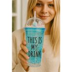 Kesene Sevimli Renkli Boncuklu Cool Çılgın This İs My Drink Tasarım Pipetli İçecek Bardağı Suluk Mavi 2742