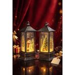 Kesene Yeni Yıl Noel Temalı 2 Li Set Işıklı Yılbaşı Feneri Kardan Adam Çam Ağacı Figürlü Fener Gri Set 14CM