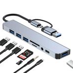 KESIJIE USB C Hub, 8 in 2 USB Multiport Adaptörü, USB 3.0, 3 x USB 2.0, USB C SD/TF Kart Okuyucu, MacBook Air/Pro, Dizüstü Bilgisayar, Bilgisayar, iMac, iPad için 3.5mm Ses Bağlantı Noktası USB Adaptörü