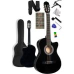 Kesik Kasa Siyah Klasik Gitar Seti 4/4 Tam Boy Kılıf ve Aksesuarlar ile Profesyonel Kullanım İçin - Seçenek 1 - Ahşap