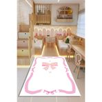 Kessy Home Studio LUPİ Pembe Fiyonklu Kız Bebek Halısı Kaymaz Taban Yıkanabilir Sevimli Çocuk Odası Halısı Antibaktryl