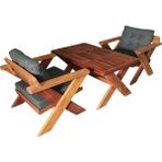 Kestane Ahşap Bahçe & Balkon Oturma Seti | Üçlü + 2 Tekli | Orta Masa | 2 Puf | Uv Dayanıklı - Antrasit
