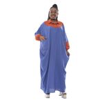 Keten cepli standart büyük beden kimono elbise kadın rahat maksi kaftan uzun yakalı abaya coton pamuk (mavi kiremit garni)