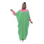 Keten cepli standart büyük beden kimono elbise kadın rahat maksi kaftan uzun yakalı abaya coton pamuk (yeşil pembe garni)