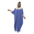Keten cepli standart büyük beden kimono elbise kadın tunik rahat maksi kaftan uzun yakalı abaya cotton pamuk (mavi krem garni)